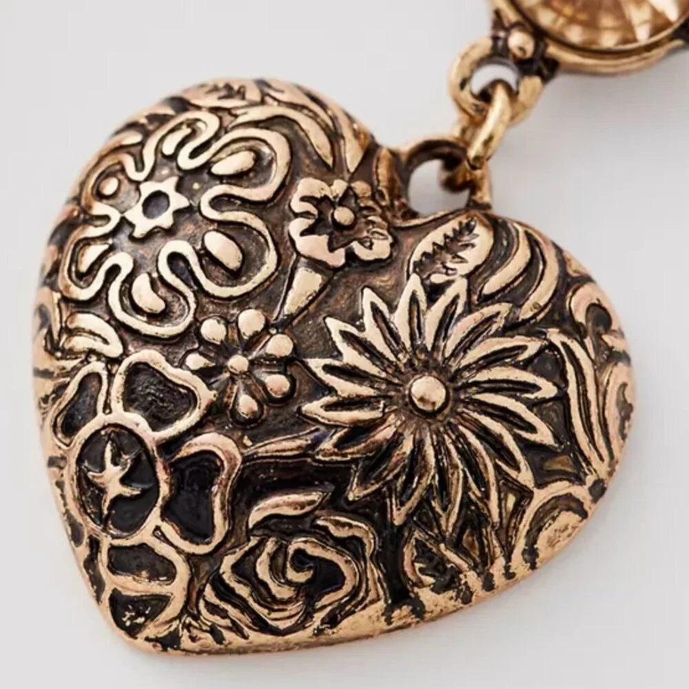 NWT Urban Outfitters Etched Heart Gold Statement Earrings